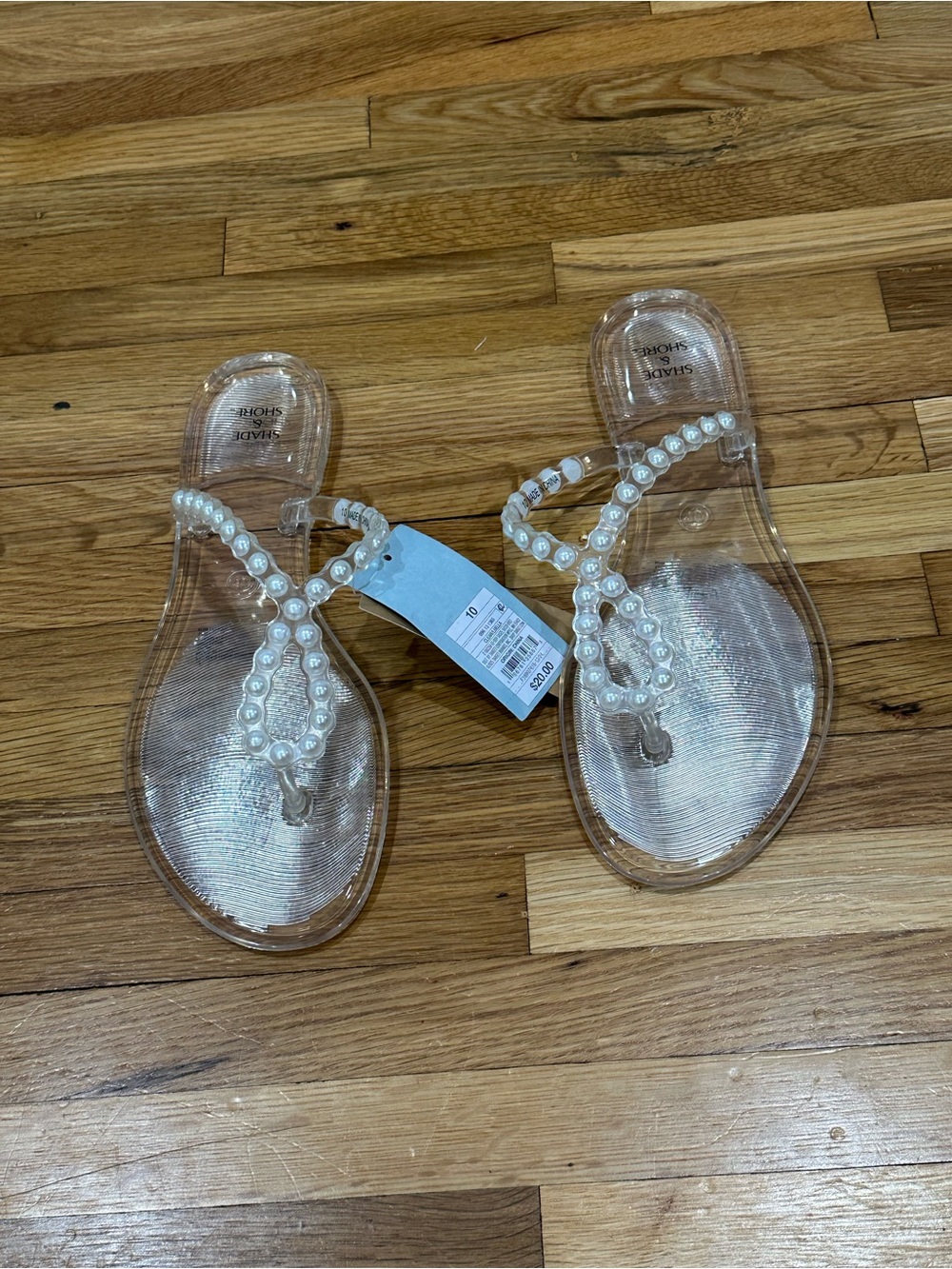 Shade & Shore Clear Pearl-Accent Jelly Sandals - Clear/White